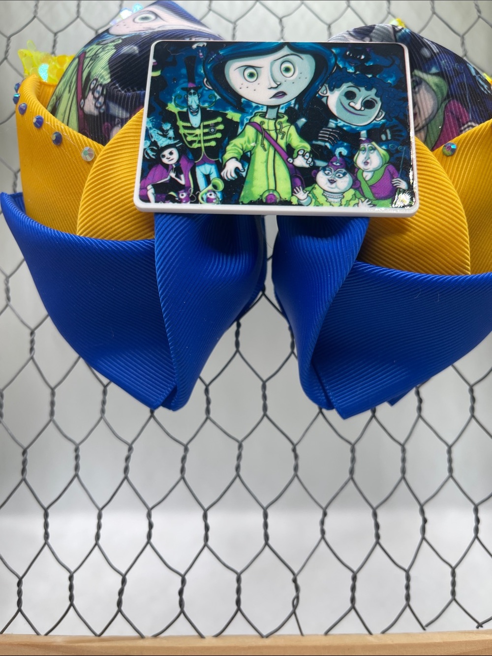 Handmade Blue & Yellow Gothic Fantasy Hair Bow - Picture 5 of 14